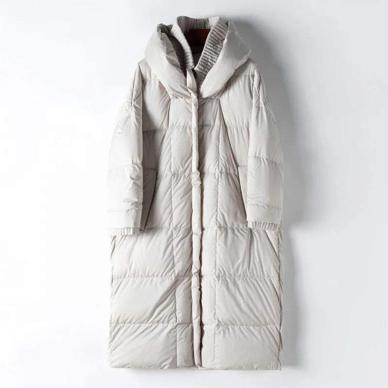 

Небольшое количество одежды, новинка зимы 2023, Женская ультрадлинная теплая Повседневная пуховая куртка с капюшоном на белом утином пуху, пальто