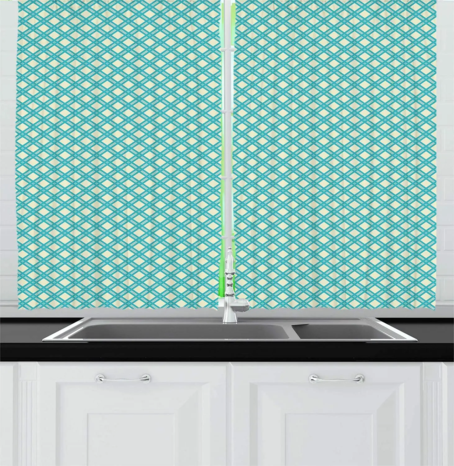 

Светонепроницаемые шторы, зеленые монохромные решетчатые узоры, геометрические диагональные полосы, плитка, дизайн кухни