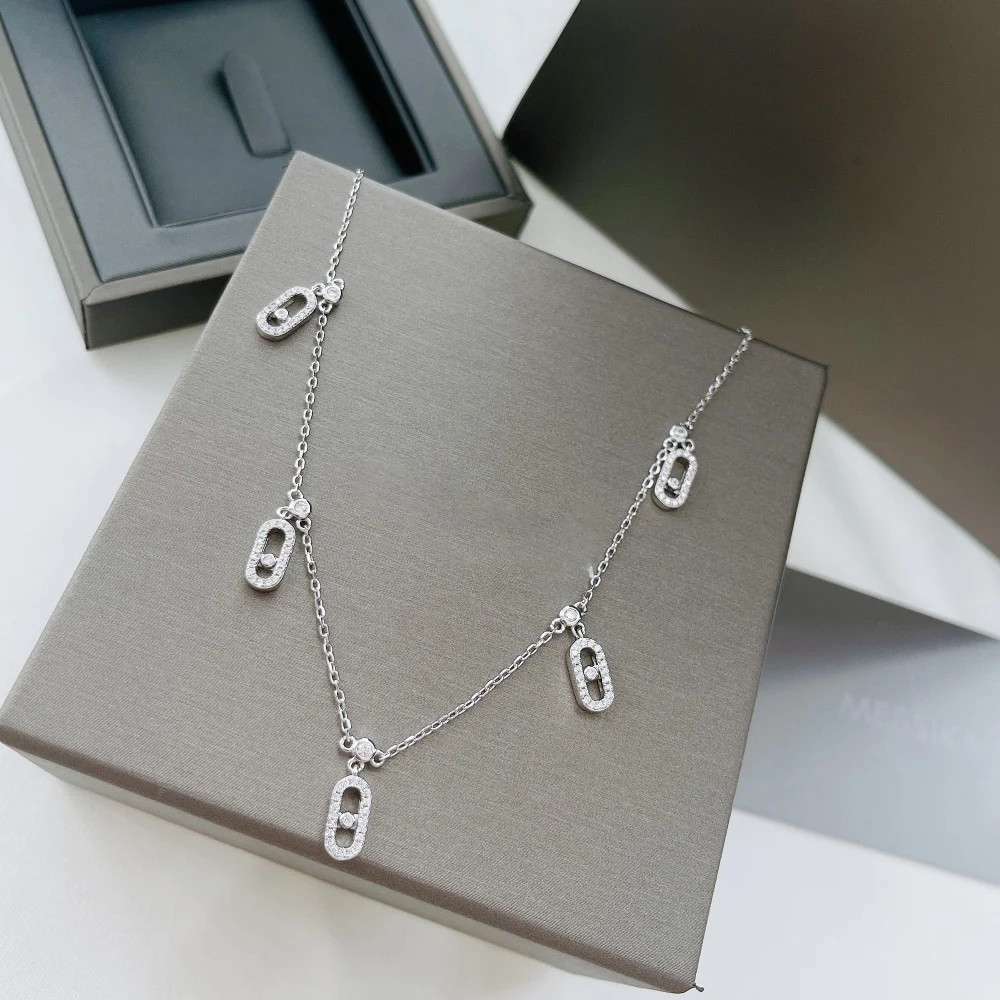 

High Quqlity 925 Sterling Silver Pendant Necklace Women Wedding Engagement BanquetPendant Necklace Move Uno Jewelry