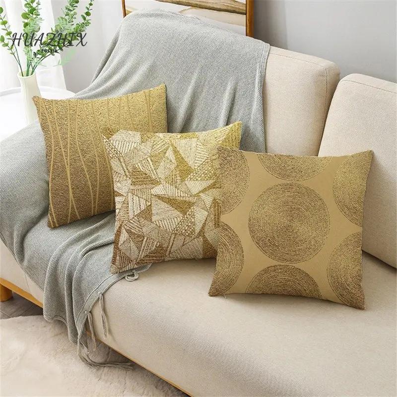 

Gold Series Simple Light Luxury Pillow Case Peach Skin Comfortable Texture Pattern Sofa Bedroom Cushion Cover High-End Sense