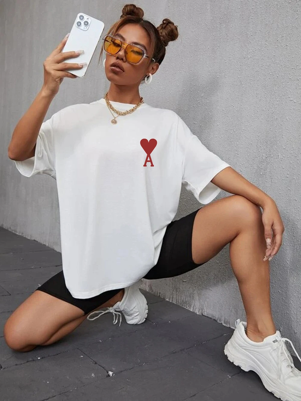 

Футболка женская хлопковая в стиле оверсайз, повседневная простая модная Однотонная рубашка для дома, желтая, синяя, зеленая, черная, оранже...