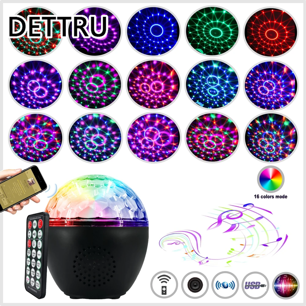 

Проектор музыкальный Magic Ball 16 цветов, ночсветильник с дистанционным управлением через Bluetooth, проекционная лампа, 8 режимов яркости, романтич...