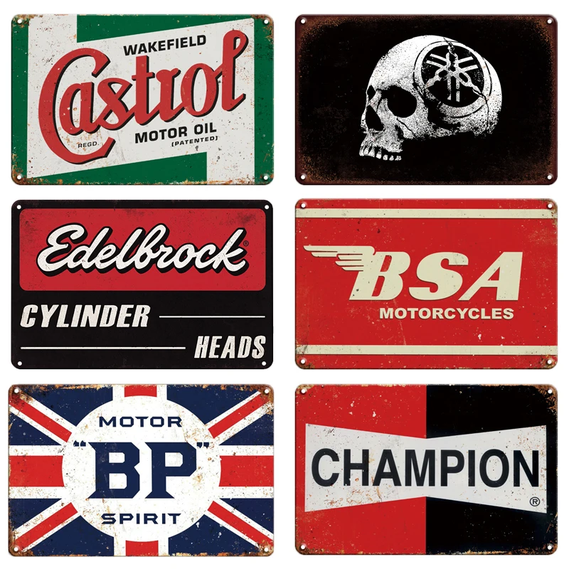 Ретро стиль, гараж, чемпион, Castrol Agip, рекламный знак с мотором масла, металлический жестяной знак, Настенный декор