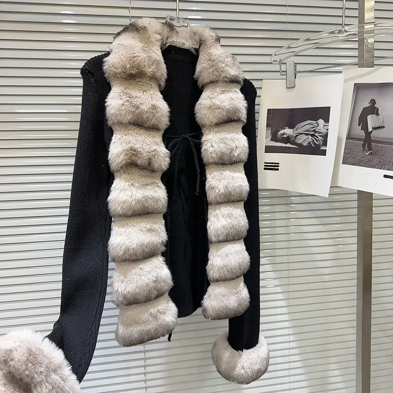 DEAT женские вязаные свитера из сращенного искусственного меха тонкий эластичный