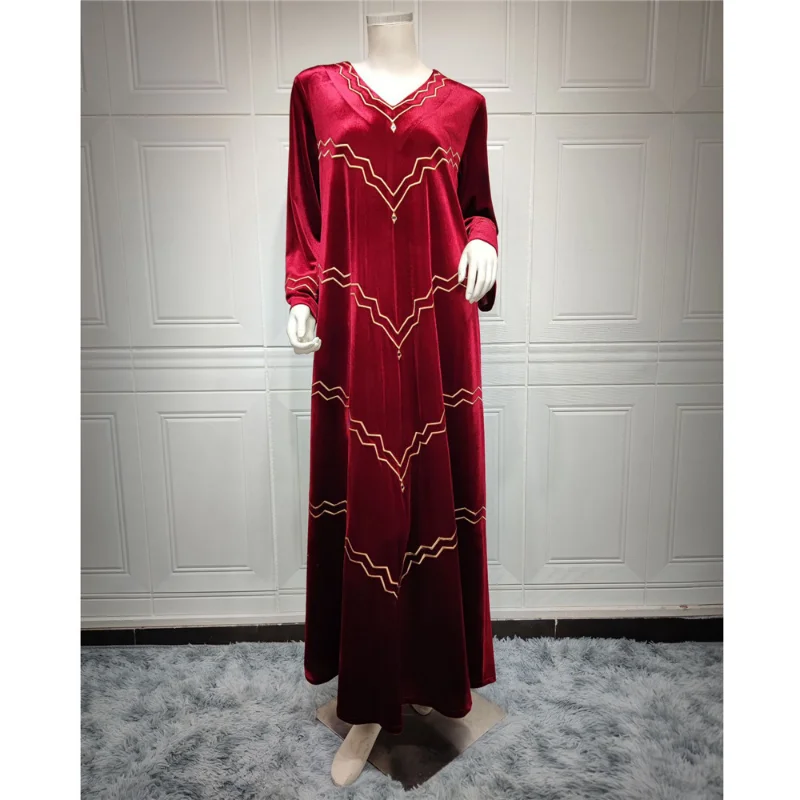 New Winter Muslim Women Velvet Dress Moroccan Kaftan Dubai Long Robe Jubah Turkey Arabic Evening Hijab Vestidos Islamic Clothing