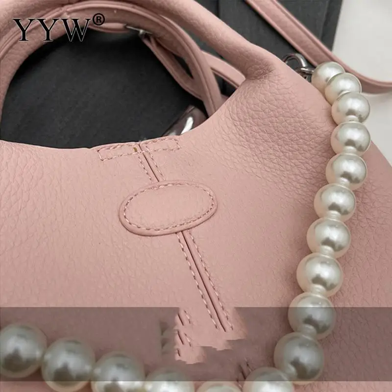Crossbody Women Handbag Lychee Pattern PU Leather Designer Large Capacity Tote Bag with Pearl Chain Portable Handheld Package