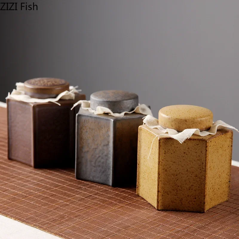 Шестигранная ретро керамическая канистра для чая герметичные банки хранения