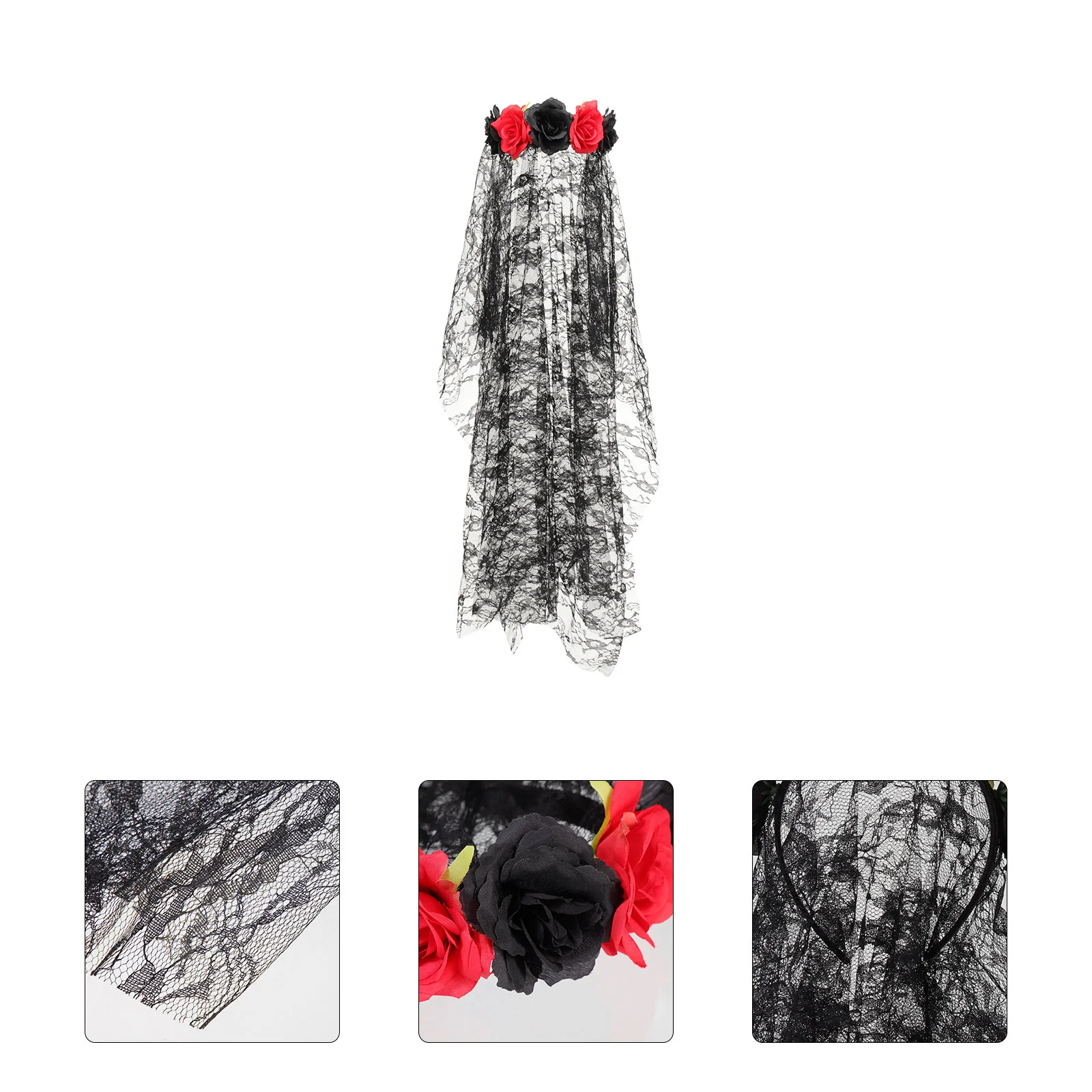 

The Witch Veil Floral Headband Rose Hair Wreath Fake Simulation Flower VeilHeadband Black Clips