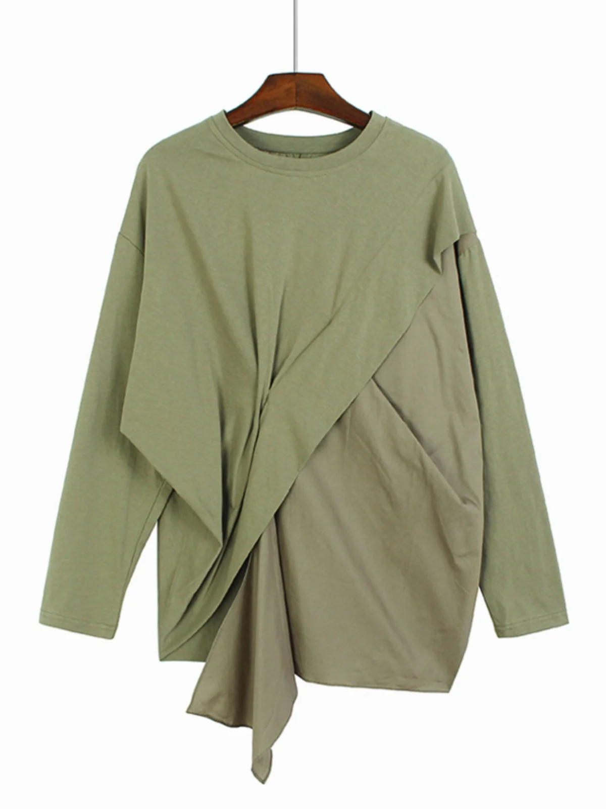 

VANOVICH Temperament Fashion Long-sleeved O-neck T-shirt Women's 2023 Autumn New Korean Style Loose Casual Irregular T-shirts