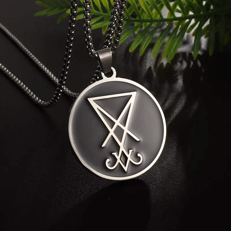 

Sigil Church of Satan Stainless Steel Necklace Men's Seal of Lucifer Lavey Hidden Devil Necklace Vintage Badge Amulet Jewelry