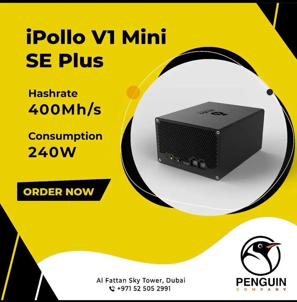 

Buy 5 get 2 free New iPollo V1 Mini SE Plus Miner 400M 240W with PSU Ready Stock Super Silence