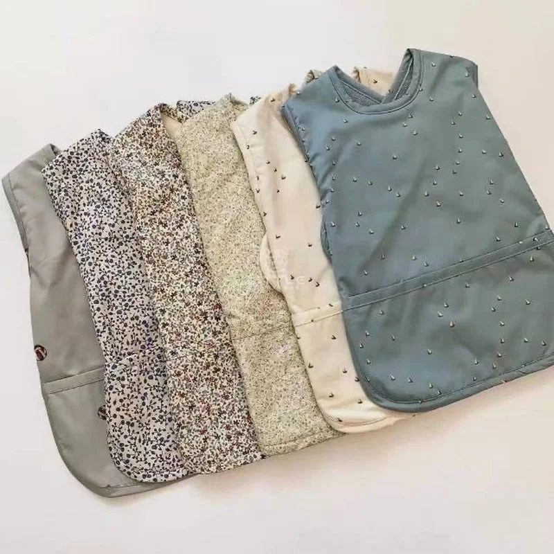 

Детские хлопковые нагрудники для мальчиков и девочек, моющийся Детский фартук в стиле Ins, тканевый нагрудник с карманом для беспорядка, нагр...