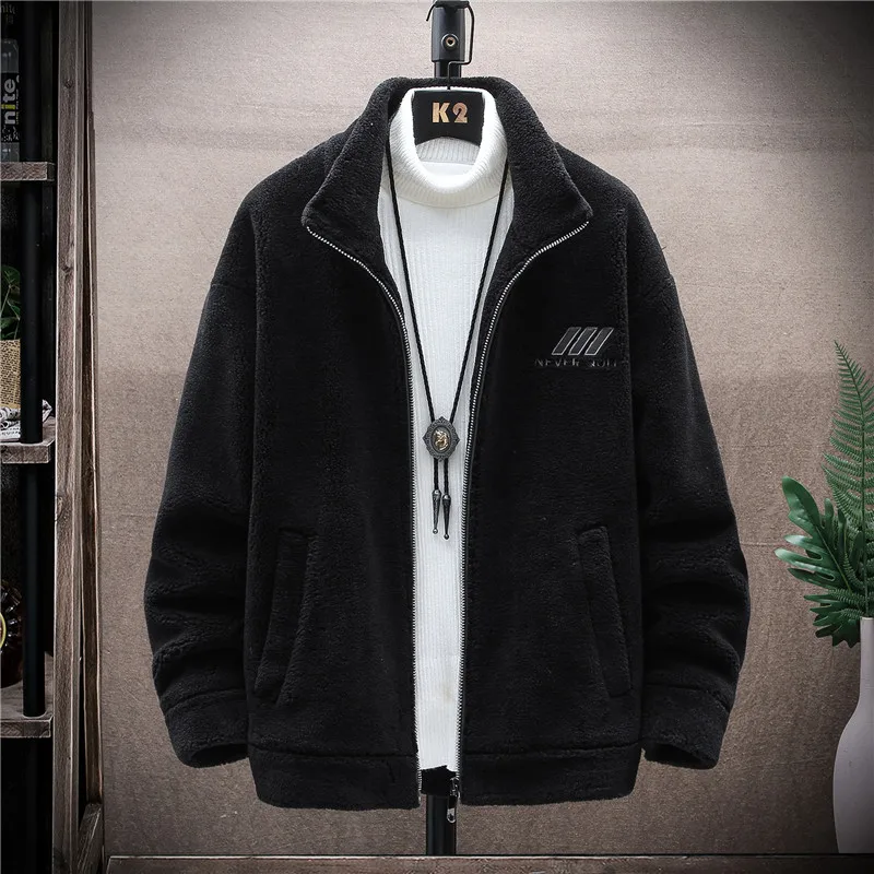 Winter jacket men's cashmere thickened grain cashmere lamb wool loose warm coat men