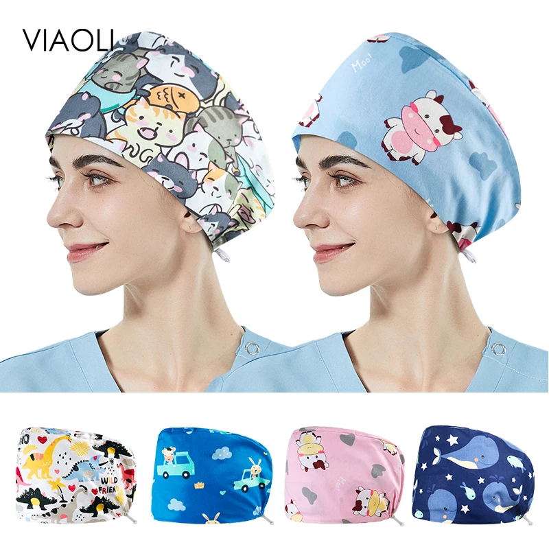 

Nurse Frosted Cap Cute Cartoon Printed Cotton Breathable Work Nursing Scrub Hat Unisex Multi-color Optional Can Be Customized