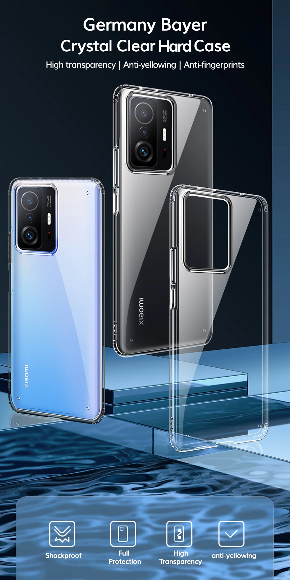 Tanie Odporny Na Wstrząsy Twardy Futerał UFLAXE Dla Xiaomi 11T / 11T Pro WLONS Niemcy Bayer 4K HD Krystalicznie Czysta Tylna Pokrywa Anty-żółta Obudowa