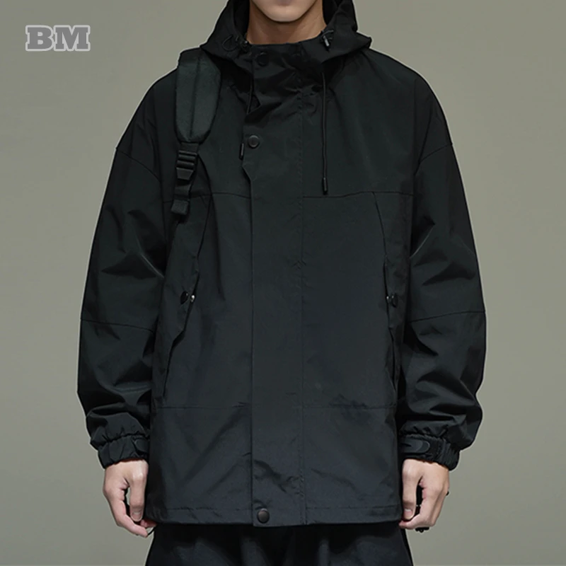 

Женская куртка с капюшоном, Мужская одежда, повседневная черная толстовка в стиле Харадзюку, Корейская трендовая ветровка для пары, Мужское пальто