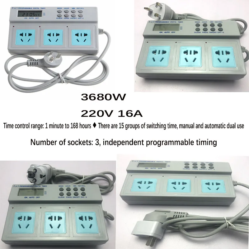 

Programmable Timing Socket Electronic Digital Timer Socket Switch AU US EU Plug Kitchen Timer Outlet 240V 50HZ 1 Minute—7 Days