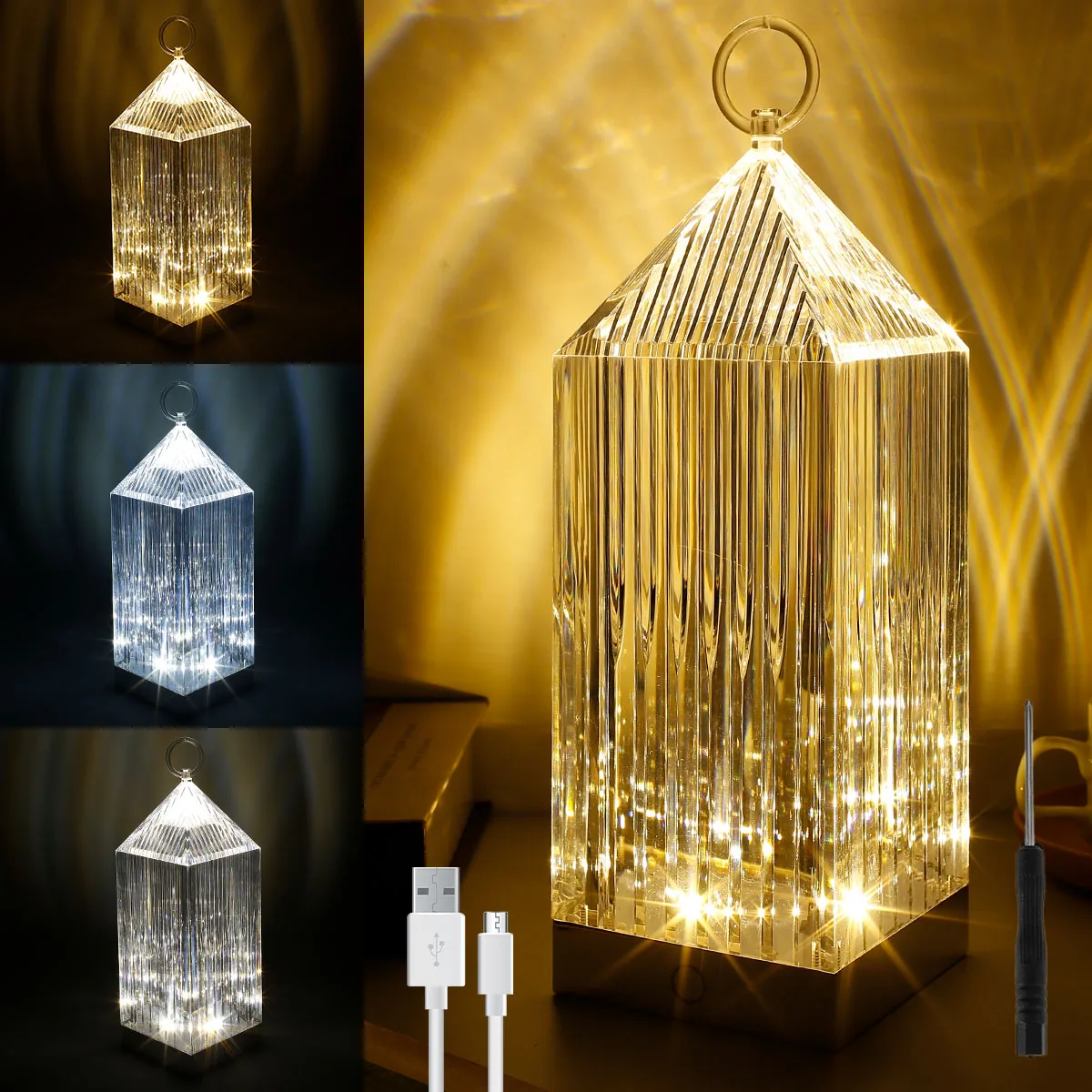 

3Color Diamond Table Lamp Crystal Lamps Bedside Table Night Light LED Night Light Restaurant Bar Decoration Desk Lamps Lighting