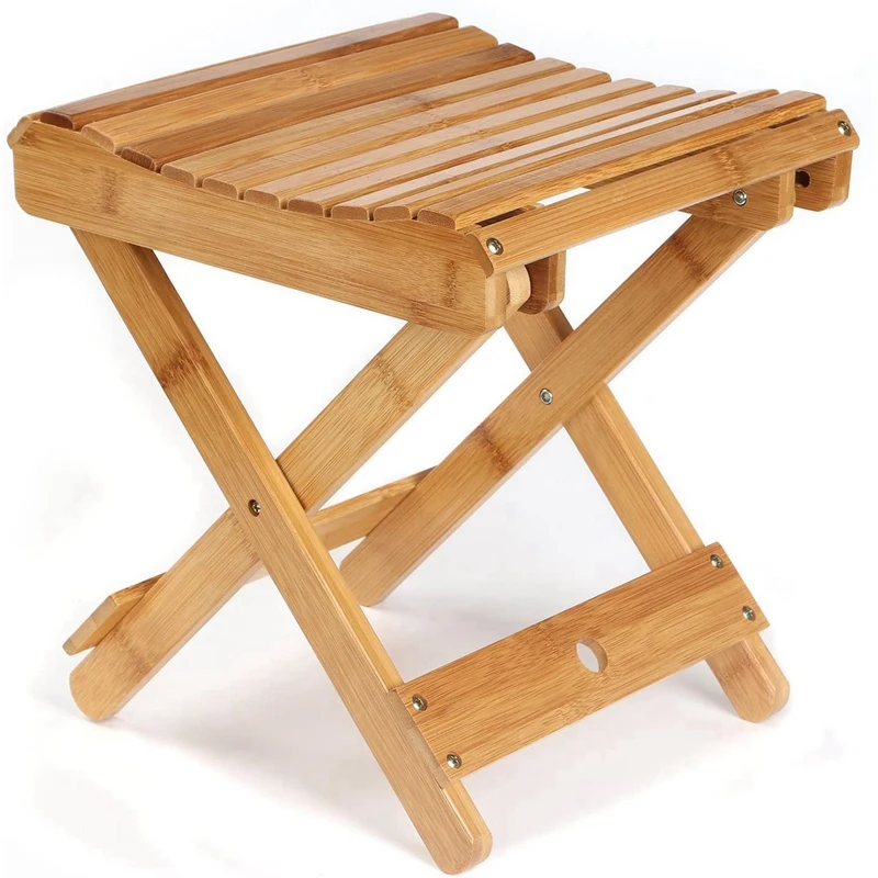

Folding Bamboo Step Stool for Shower, Leg Shaving and Foot Rest, Fully Assembled Wooden Spa Bath Chair for Adults Kids