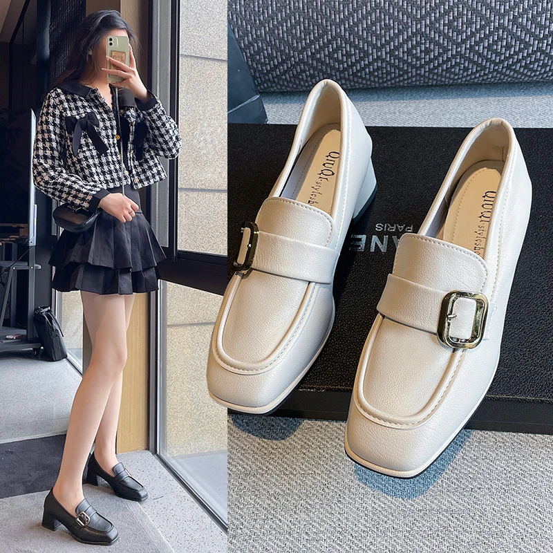 

Туфли женские из экокожи, повседневные лоферы, однотонная обувь, без застежки, на плоской подошве, офисные Мокасины, 2023