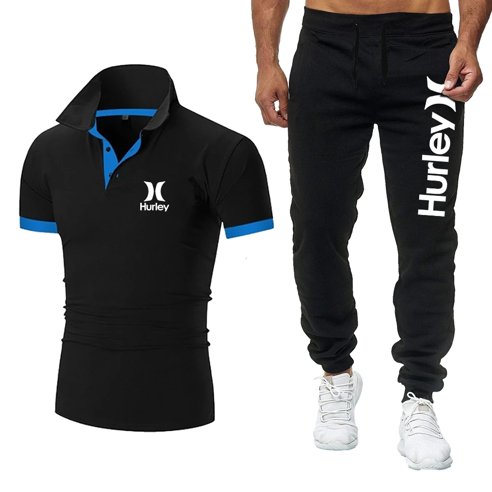 

2Piece Set Men's Tracksuit Summer Polo Short-sleeved and Trousers Thin Sportswear Man Outdoor Sports Basketball Wear Sports Suit
