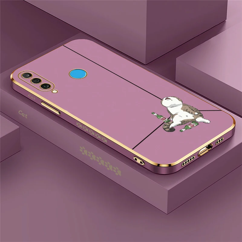 Silicone Case For Huawei P40 Lite 4G 5G P Smart Pro 2019 Z Plus 2021 P20Lite P30 Plating Shockproof Cartoon Cat Print Cover