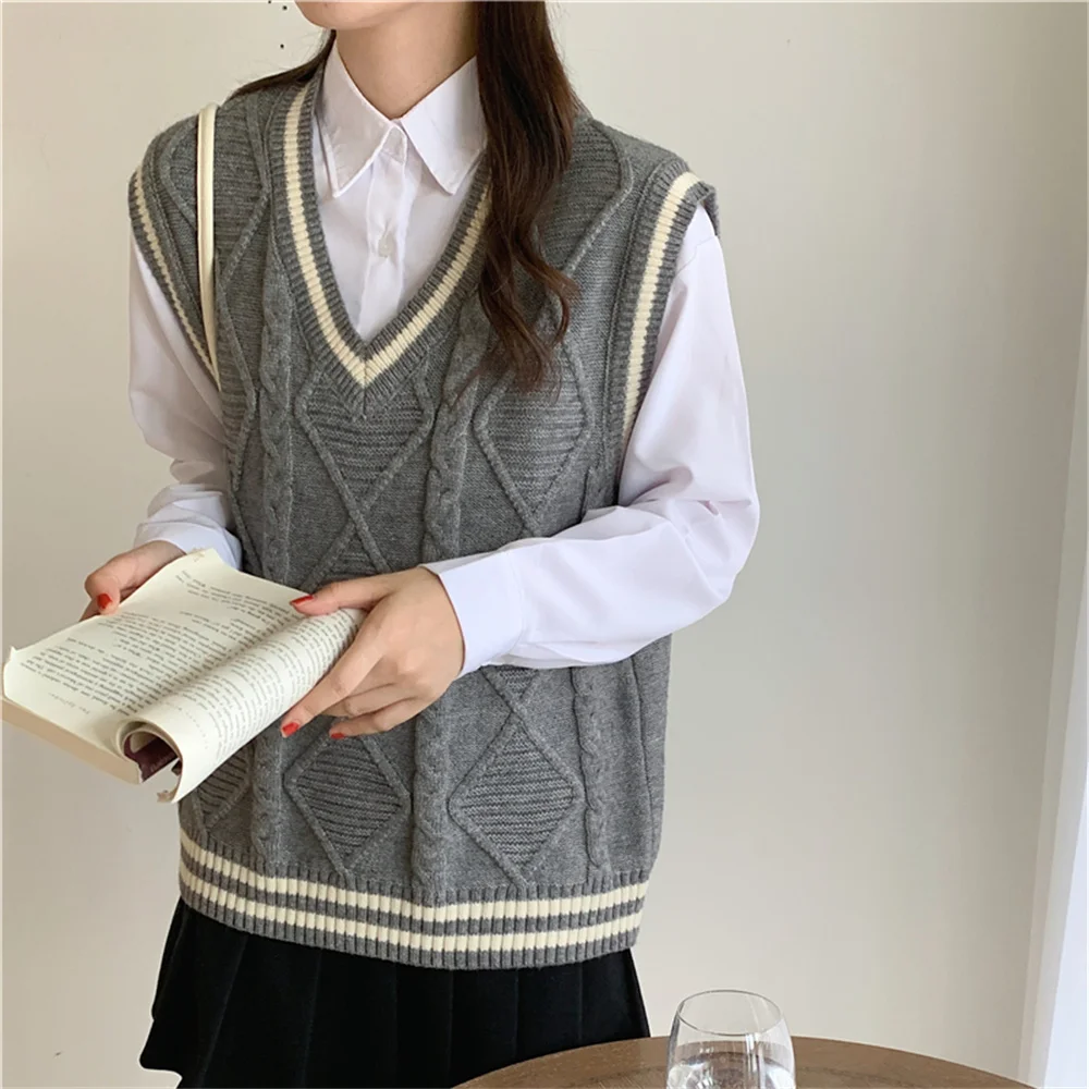 

Alien Kitty Office Wear Loose Minimalist Women Knitted Vest Autumn Chic Elegant Pullovers Casual High Street Sleeveless Sweaters