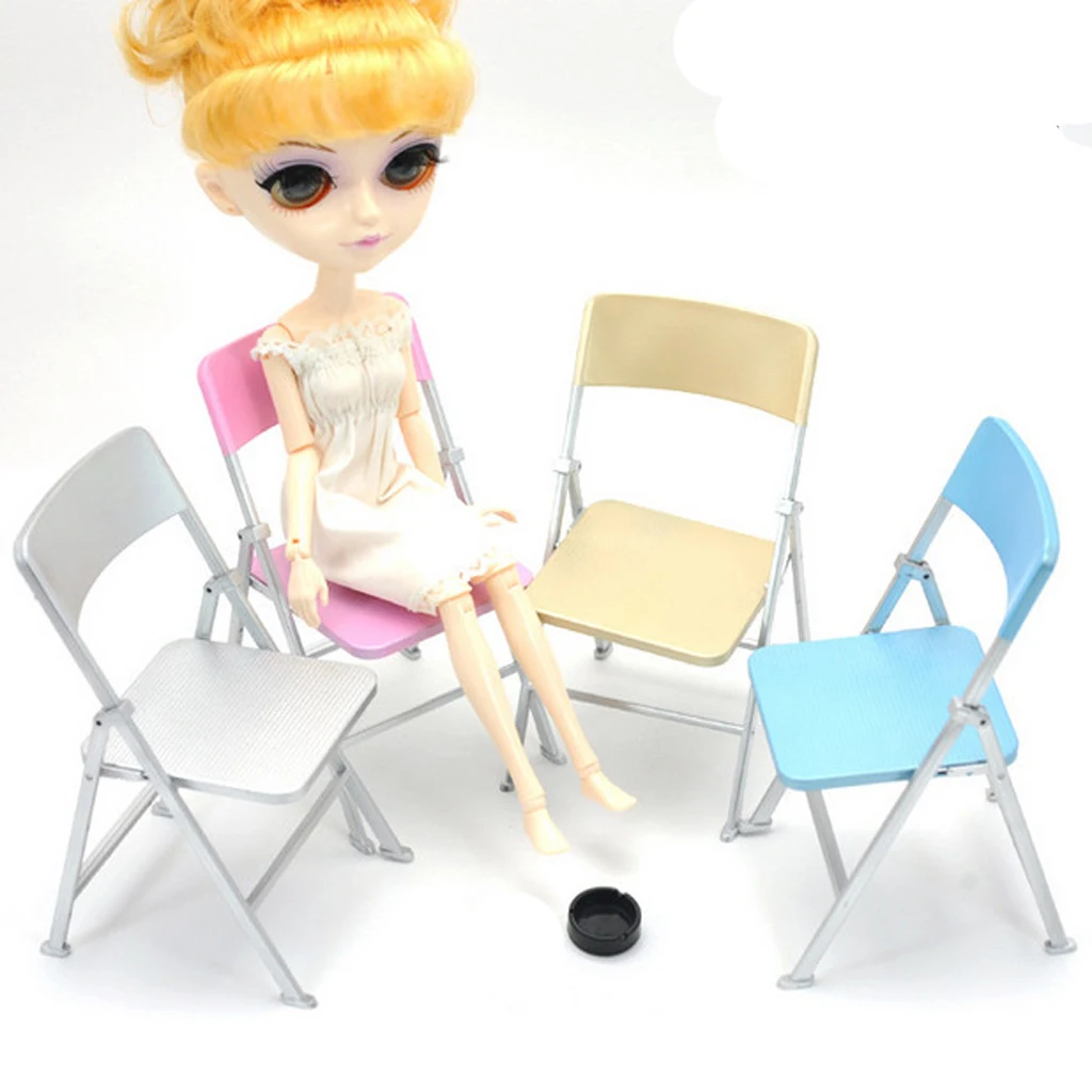 

Cute 1/6 Scale Min Dollhouse Furniture Folding Chair with Ashtray for Dolls Action Figures Multicolor Children Toys Accessories