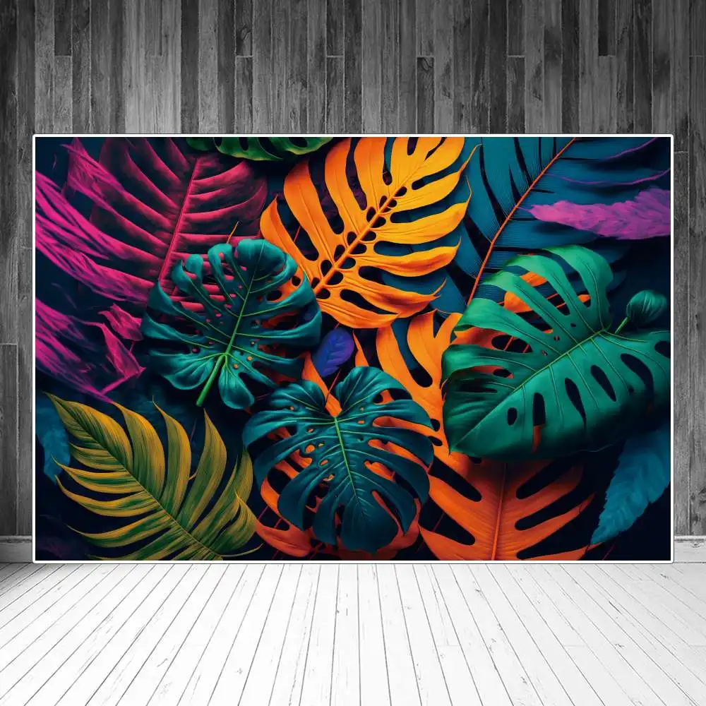 

Colorful Monstera Leaves Backdrops Photography Decors Tropical Home Party Sign Kid Photozone Photographic Background Accessory