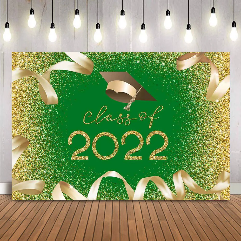 Зеленый Выпускной фон для фотографии класс 2022 золотой блестящий день рождения