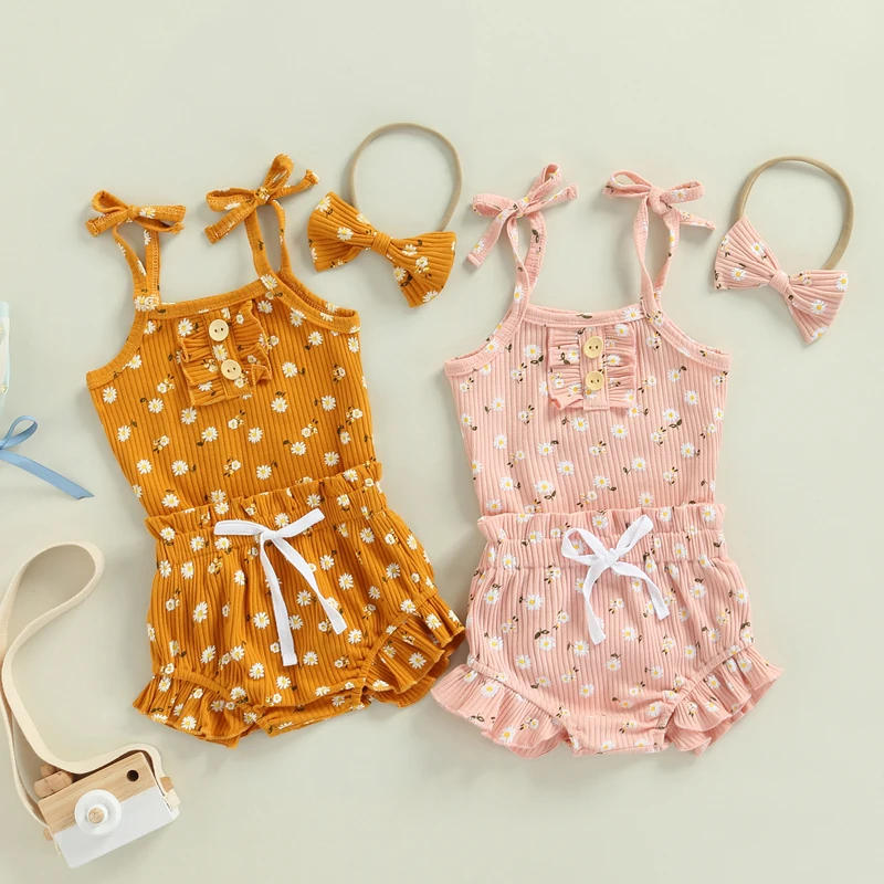 

Newborn Baby Girl Tank Top Romper+Bloomers Shorts Ribbed Outfit Cute Summer Clothes Set