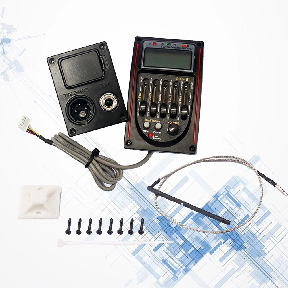 

5 Band Acoustic Guitar Preamp EQ Equalizer Red Piezo Pickup Tuner Amplifier without ( Black )