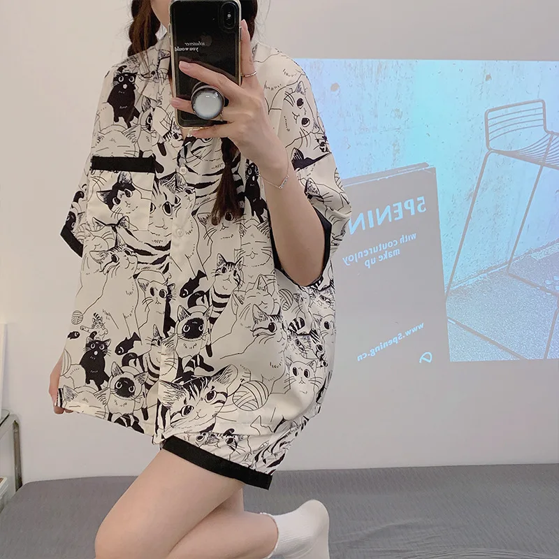 New summer pajamas female thin model imitation cotton short sleeve shorts cardigan lapel leisure home clothes set