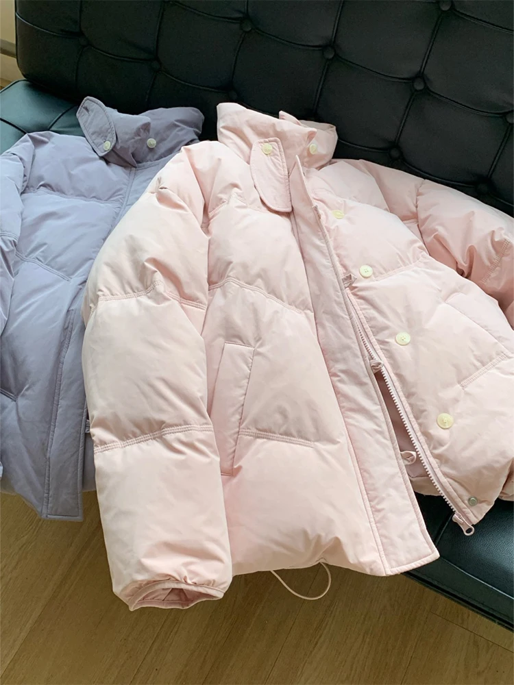 Plus size Stand Collar Windbreak Pink down Jacket Cotton-padded Clothes Women Autumn and Winter New Thickened Warm Coat ...