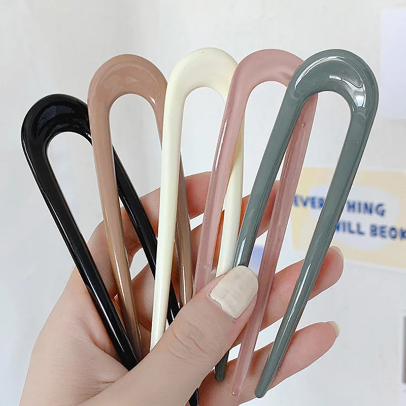 

New Solid Color Hair Sticks Women Shell Hair Clip Pins Minimalist U Shape Girls Hairpin Hair Bun Maker Headwear Hair Accessories