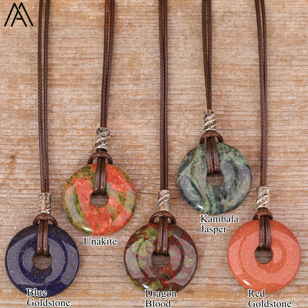 Женское ожерелье с кулоном из натурального аметиста и Тигрового Глаза