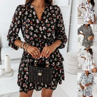 casual long sleeved princess dress women fashionable v neck lace up floral loose double layer dresses robe female spring 2022