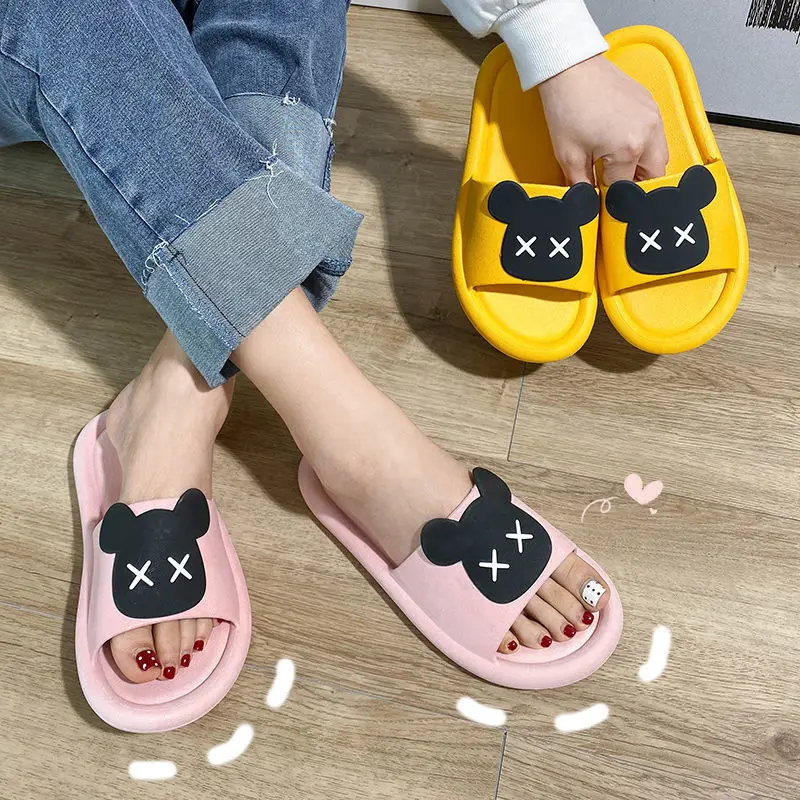 

Smiley Face Slippers Woman Flat Comfortable Teddy Bear Summer New 2023 Cute Home Women's Sandals Slipper Indoor House Slides Hot