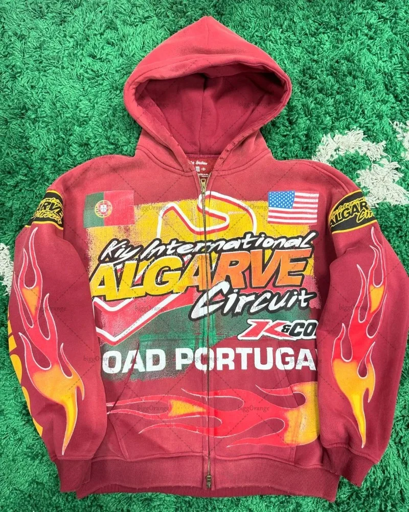 Американский ретро уличный гоночный костюм куртка в стиле хип-хоп панк толстовка