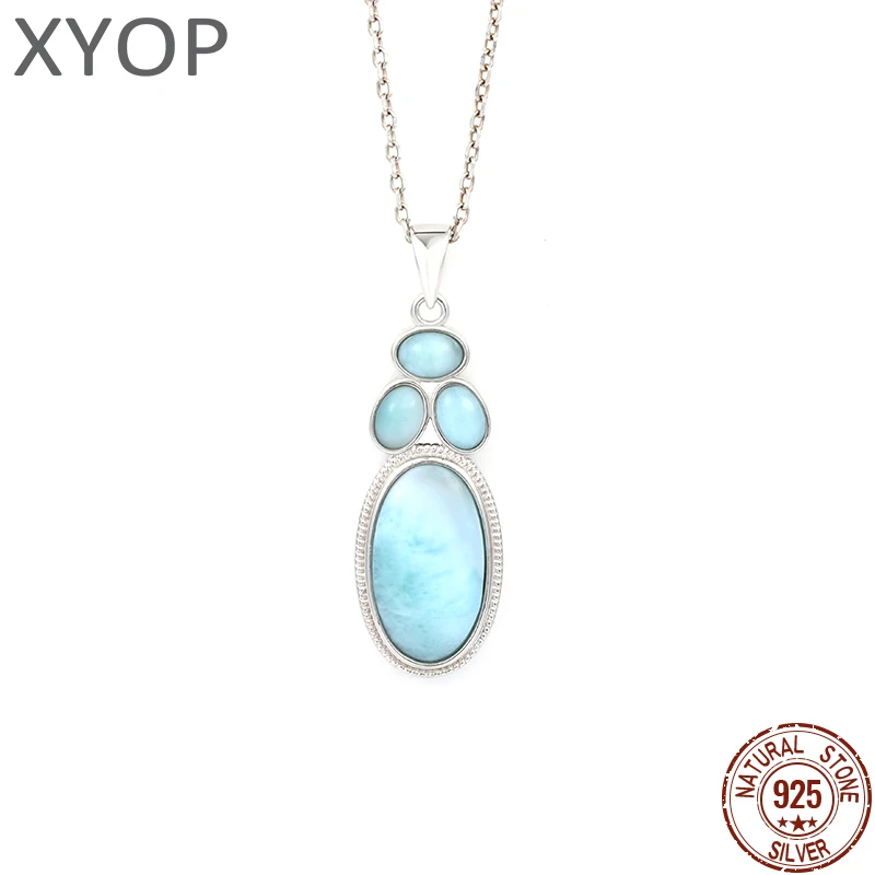 В сдержанном стиле Стиль Позолоченные ювелирные изделия 925 стерлингового серебра Доминика подвеска Larimar ожерелье из натурального драгоценного ювелирные подарки для женщин