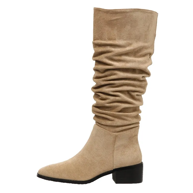 

Women's Boots Wrinkled Design Knee Boots Vintage Pointed Boots