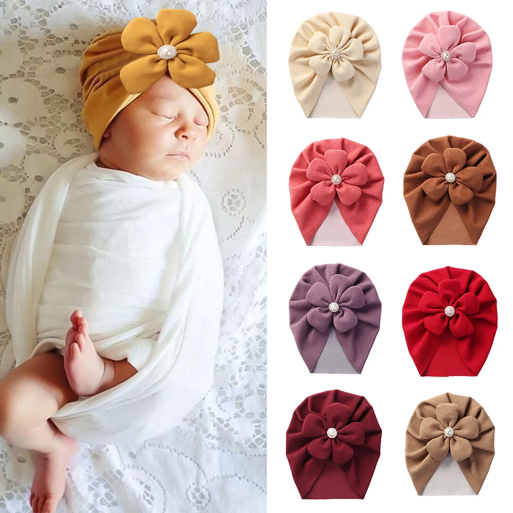 

Newborn Baby Beanies Hat Solid Turban Cap Hats Warm Winter Bonnet Caps Flower Warm Toddler Baby Girl Hair Accessories Headwraps