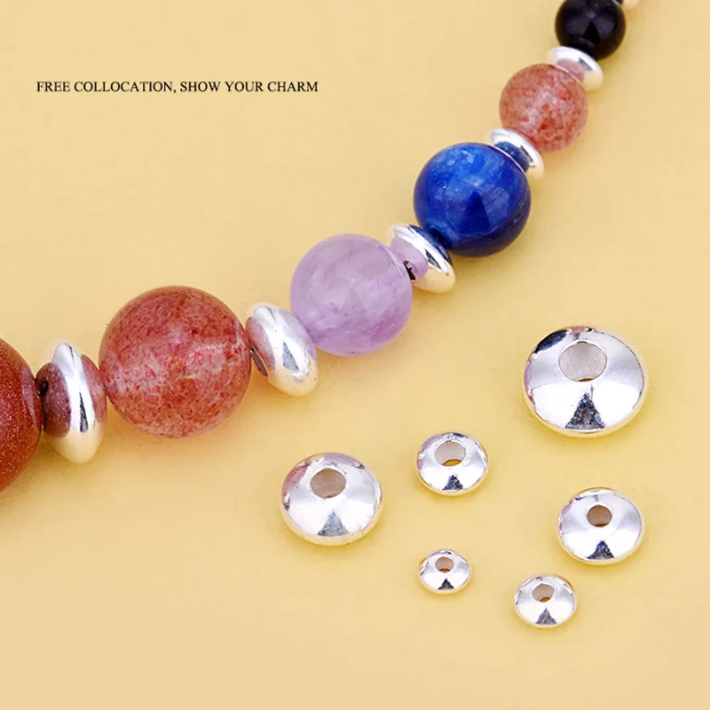 925 Sterling Silver Wheel Beads Exquisite Flying Saucer Beads Round Loose Spacer Beads for Bracelet Necklace Jewelry Making DIY