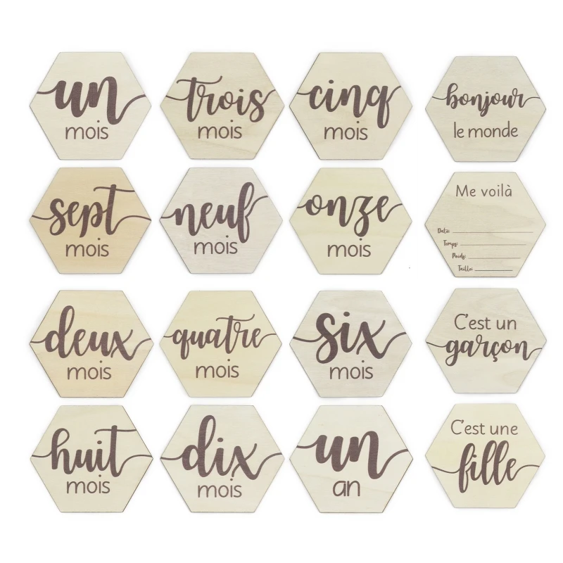 

Wooden Baby Monthly Milestone Cards Double Sided Cute Newborn Photography Props