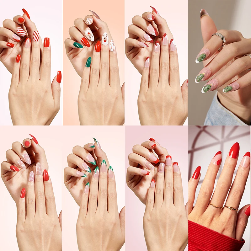 

24Pcs Christmas Style Removable Wearable Artificial Fake Nails Press On Nail Art Reusable Full Cover Manicure Decor DIY