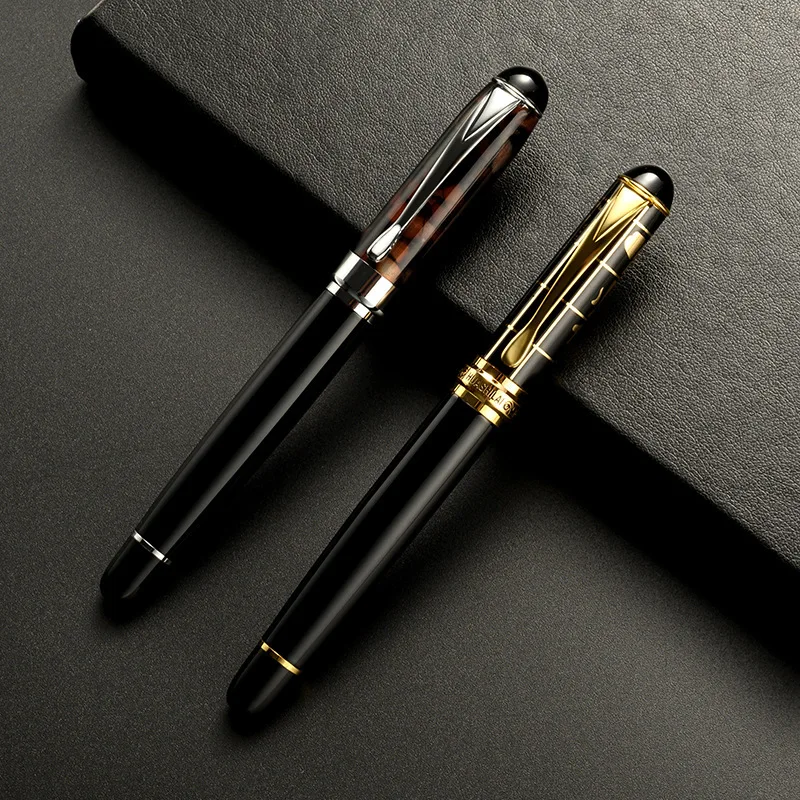Фото Перьевая ручка HUASHILAI Black Resin 0.5 F с золотым зажимом и гравировкой, карманная, портативная, для практики каллиграфии №2
