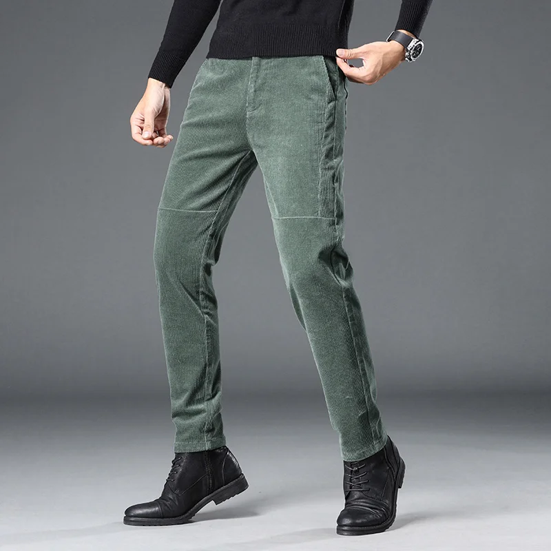 

Winter Men Thick Corduroy Pants Men's Fashion Green Casual Pants Business Mens Corduroy Pants Male Trousers Black