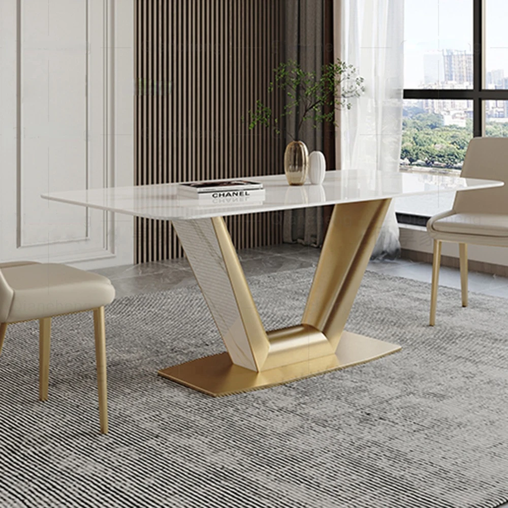 

Stainless Steel Dining Table Dining Room Luxury Marble Top Furnitur