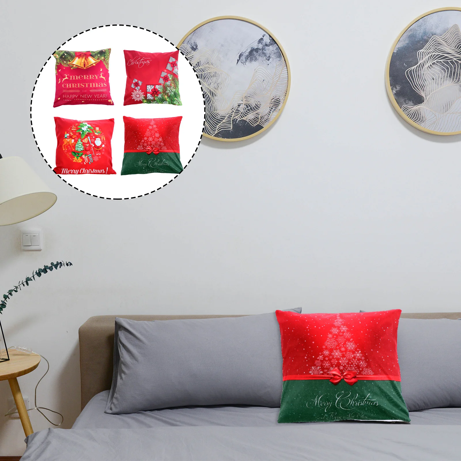 

4pcs Christmas Throw Pillow Cover Santa Claus Xmas Plush Red Back Throw Cushion Cover Rustic Pillow Case For Winter Holiday 45cm