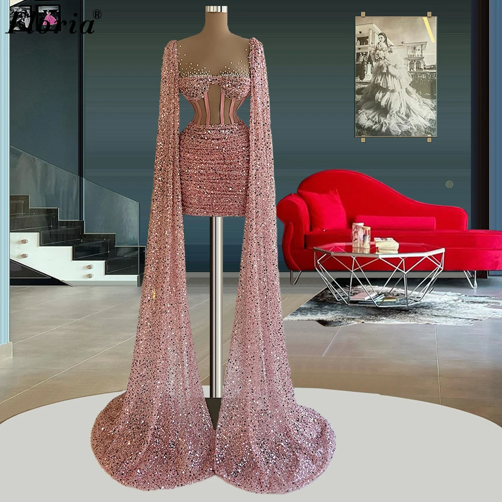 

Blush Pink Sparkly Short Prom Dresses Beaded Mermaid Sexy Cocktail Dresses For Women Coutures Gowns Party Gowns Vestido De Festa